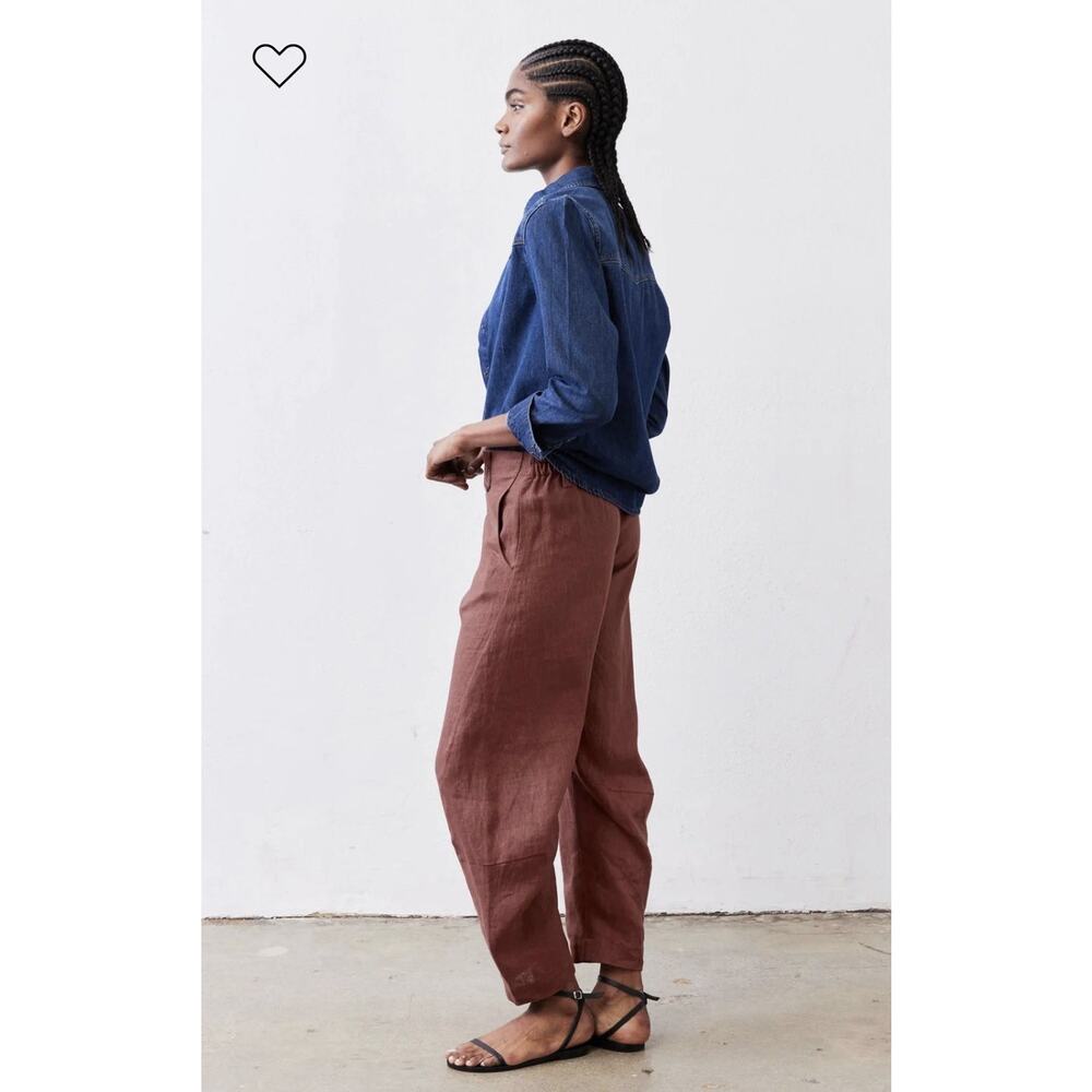 NEW Ruti The Uptown Loose Linen Pants •6• Spice Brown Work Barrel Leg $279 - Picture 5 of 13
